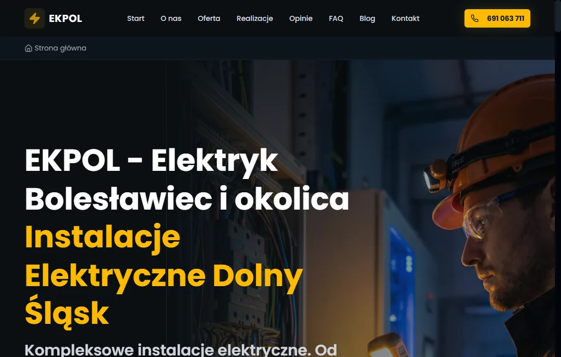 Strona internetowa EKPOL — elektryk i instalacje elektryczne w Bolesławcu, realizacja Hex16