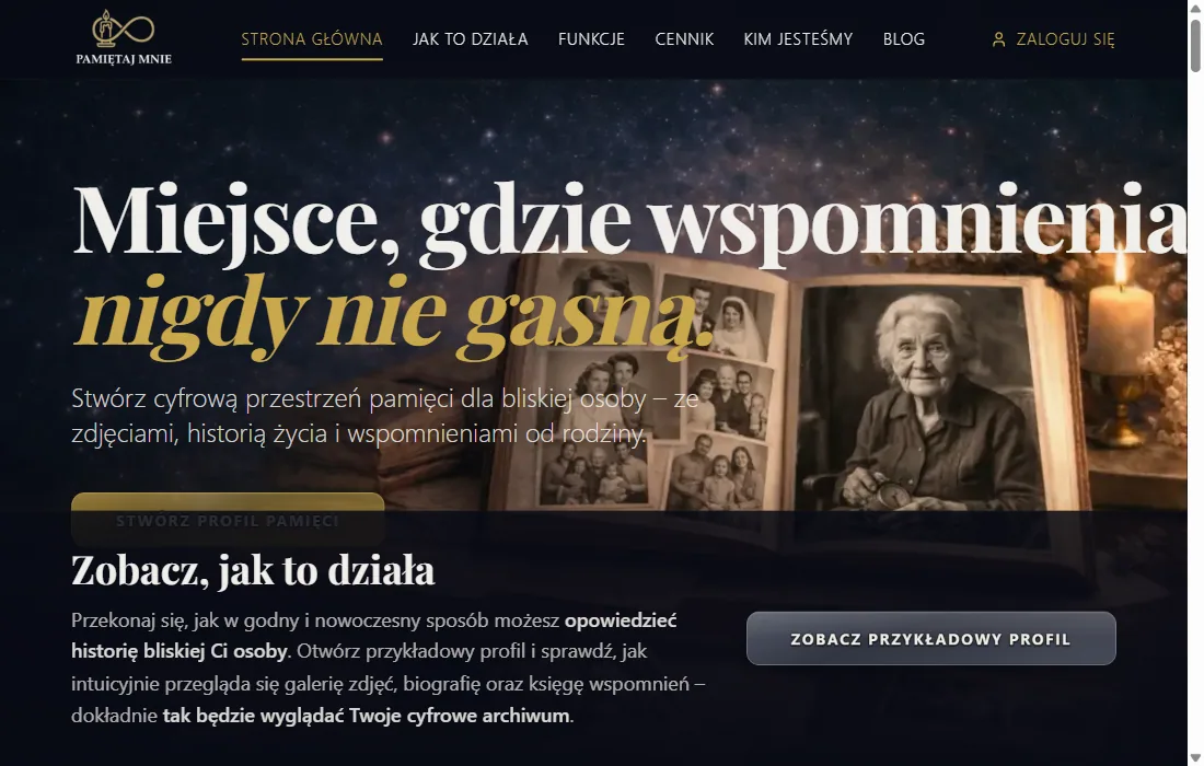 Platforma Pamiętaj Mnie — strona pamięci i nekrolog online, realizacja Hex16