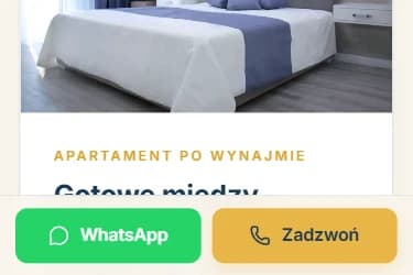 Przyklejony pasek na dole ekranu mobilnego z przyciskami WhatsApp i Zadzwoń — Porządnie24, realizacja Hex16