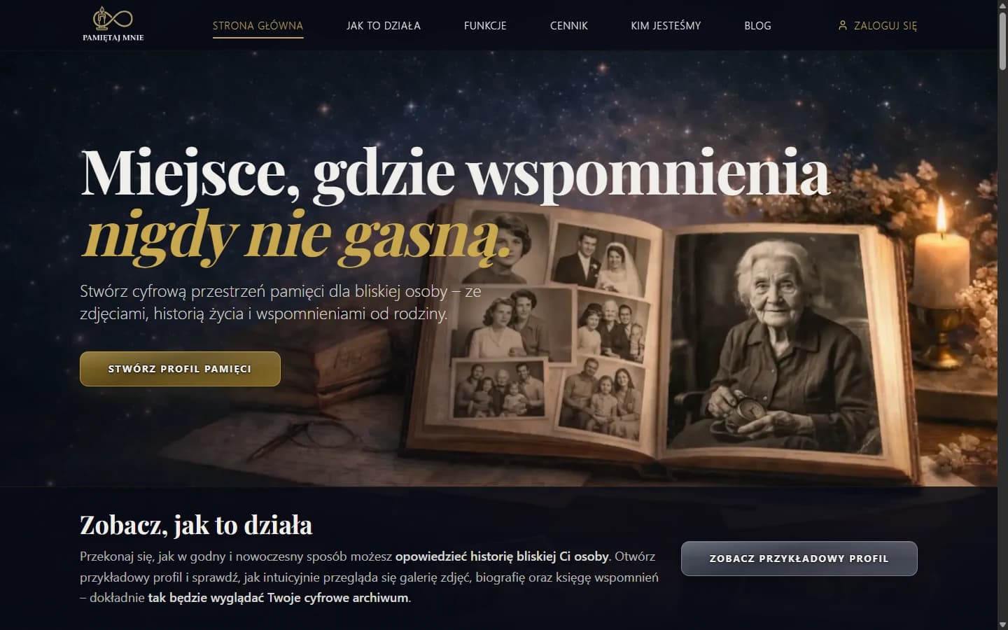 Platforma Pamiętaj Mnie — strona pamięci i nekrolog online, realizacja Hex16