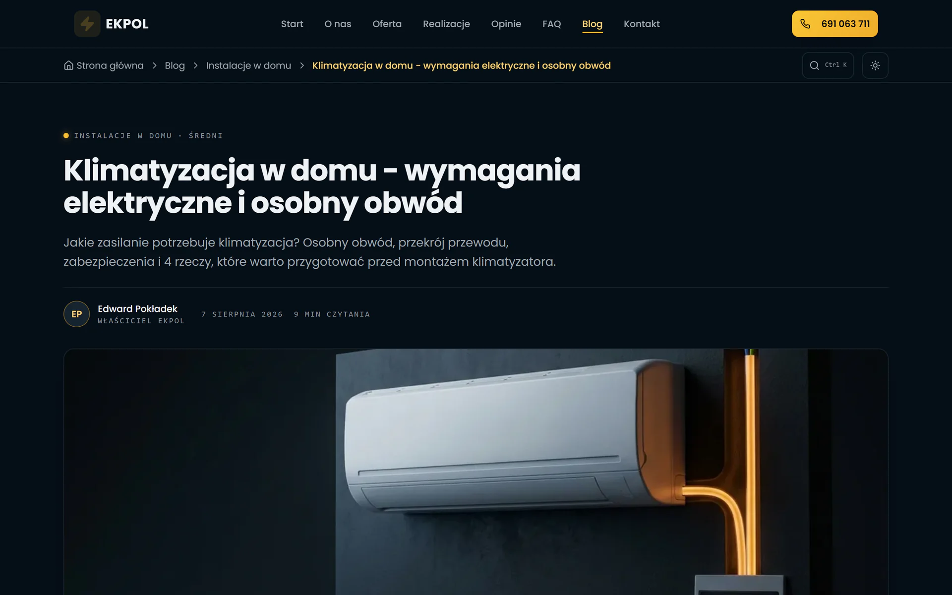Wpis „Klimatyzacja w domu – wymagania elektryczne i osobny obwód” na blogu EKPOL